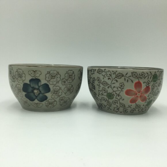 4 Japanese Style 4.25" Ceramic Rice Bowls / Floral Patterned - Picture 3 of 12